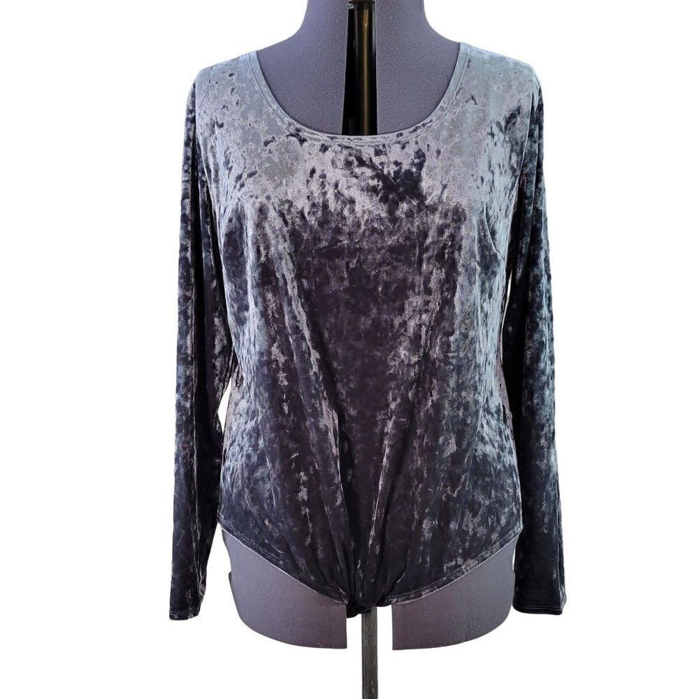 Ava & Viv Grey Velvet Long Sleeve Bodysuit Sz 1X